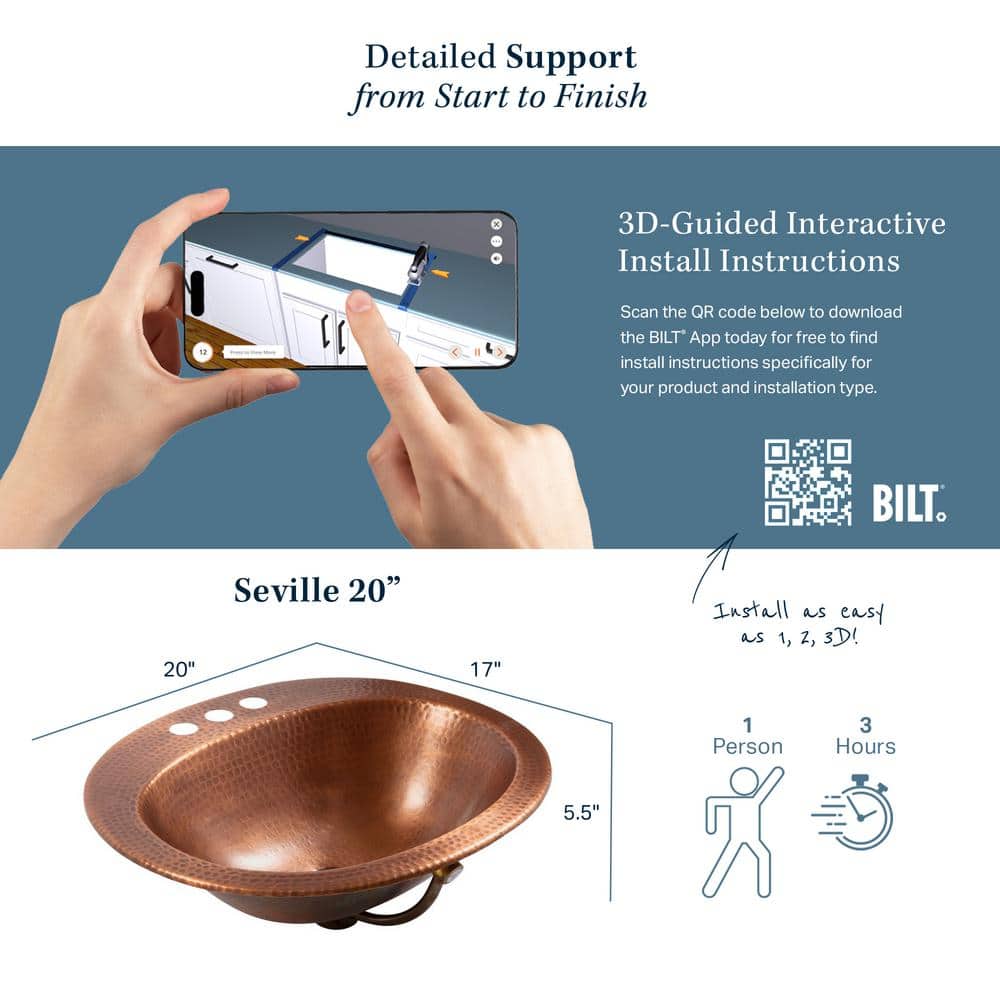 Seville Antique Copper 20" Oval Drop-In Bathroom Sink with Care Kit