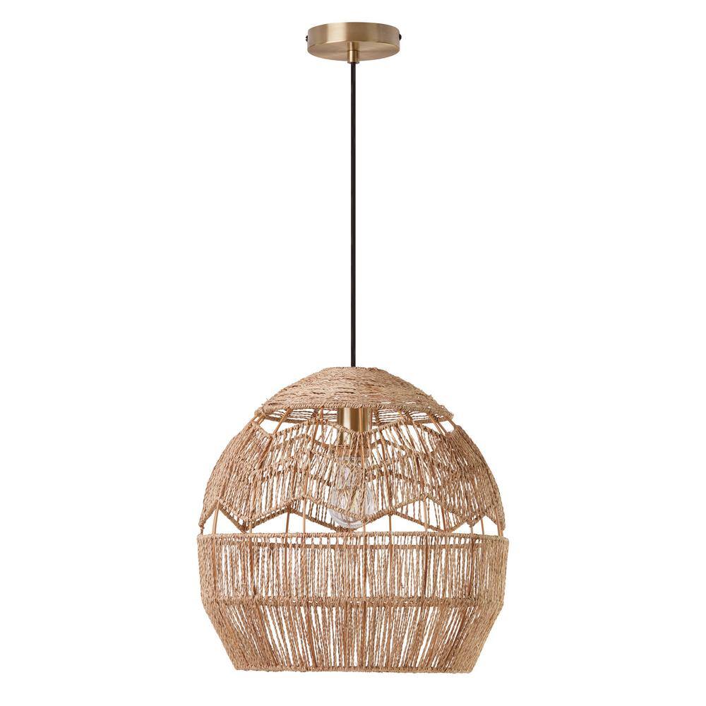 16" Bronze and Hemp LED Bowl Pendant Light