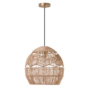 Ramona 1-Light Light Bronze Metal Pendant With Woven Hemp Shade