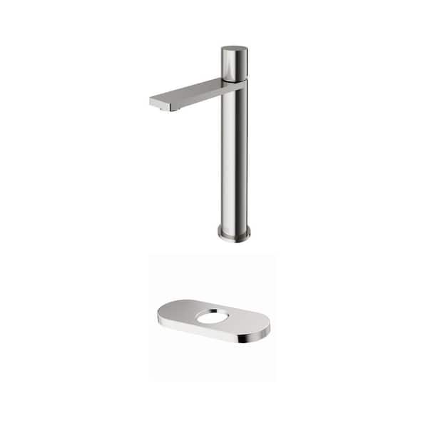 Gotham Single-Hole Bathroom Vessel Faucet with 5.5 in. Deck Plate in Brushed Nickel (2-Piece Set)