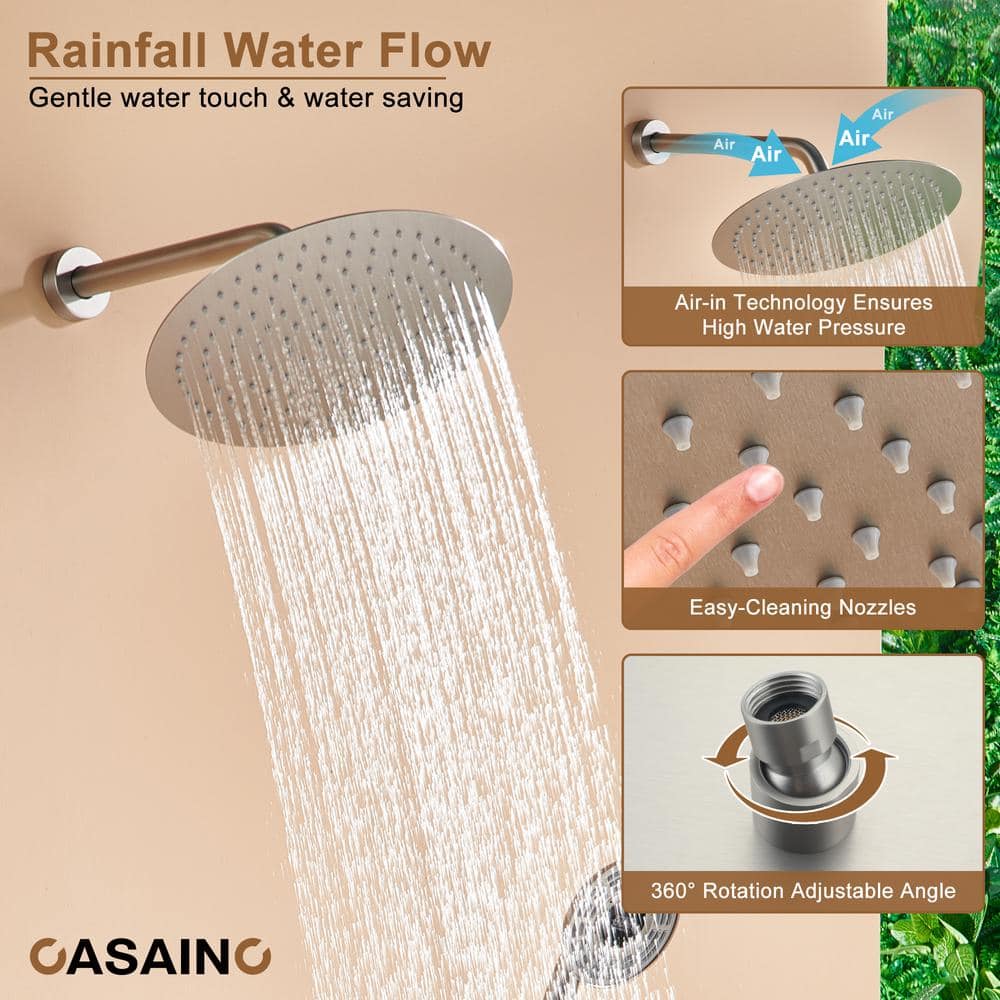 Brushed Nickel Thermostatic Rain Shower System with Digital Display