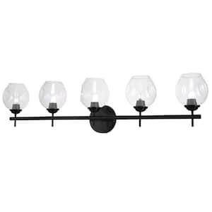 Abii 38 in. 5-Lights Matte Black Vanity-Lights with Clear Glass