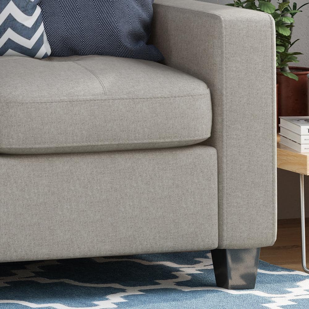 Beige and Espresso 76" Tufted Polyester and Wood 3-Seater Sofa
