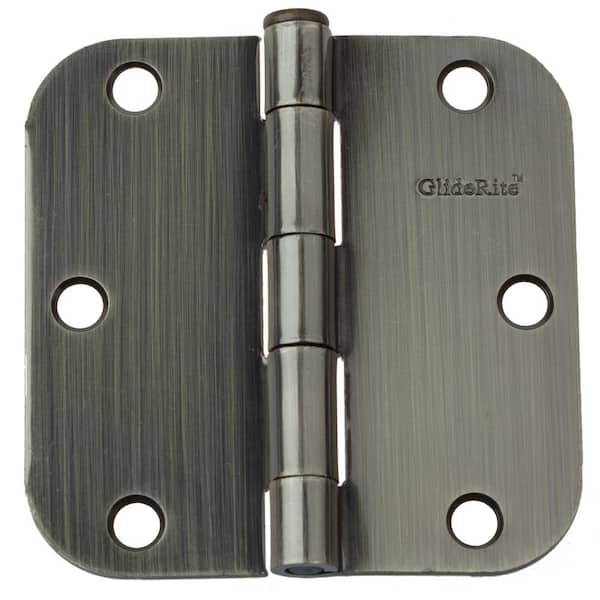 GlideRite 3-1/2 in. Antique Brass Steel Door Hinge 5/8 in. Corner Radius  with Screws (12-Pack) 3558-AB-12 - The Home Depot