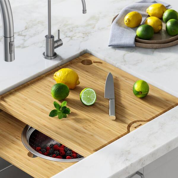 Kraus Workstation Kitchen Sink 16in Solid Bamboo Cutting Board Kcb Ws104bb