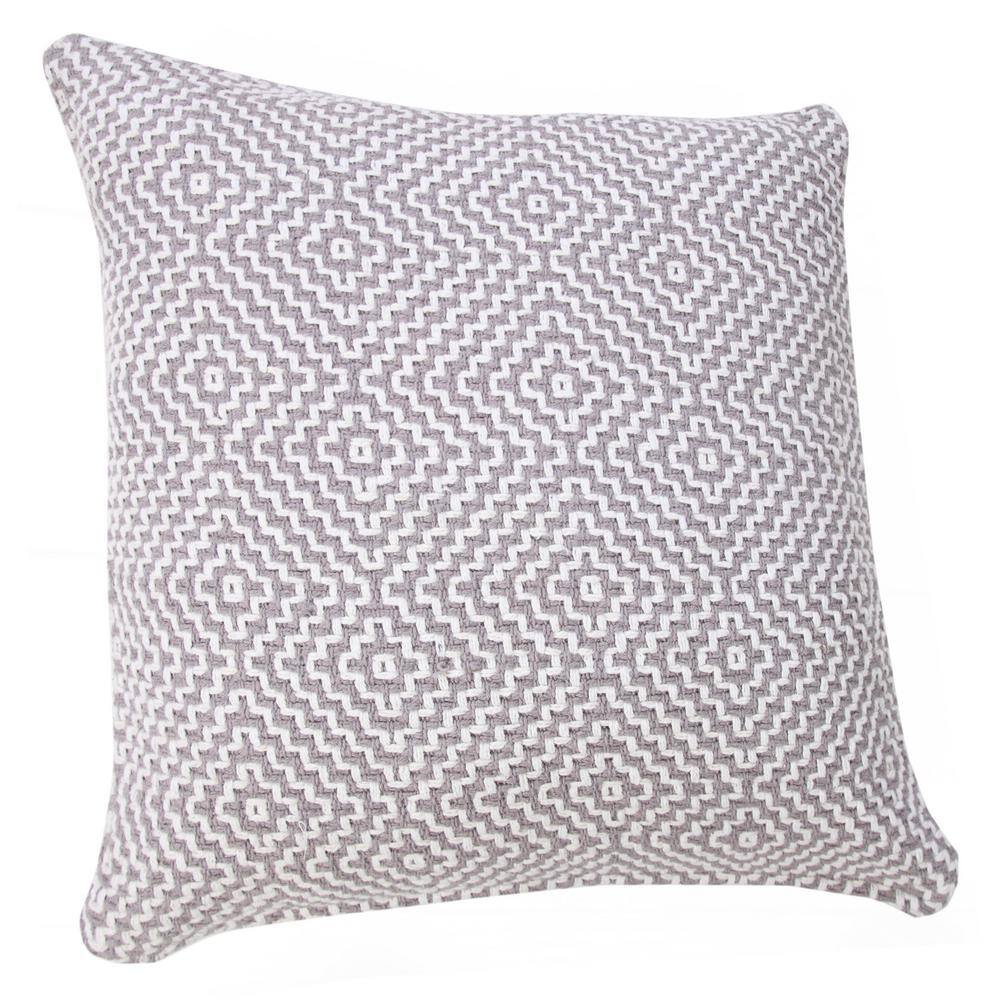 Gray and White Geometric Cotton 20" Square Throw Pillow