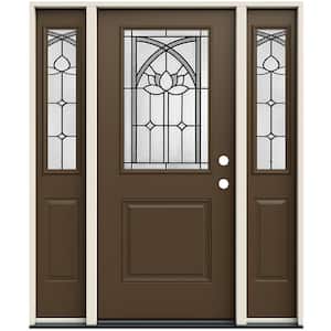 36 in. x 80 in. Left-Hand/Inswing 1/2 Lite Ardsley Decorative Glass Dark Chocolate Steel Prehung Front Door
