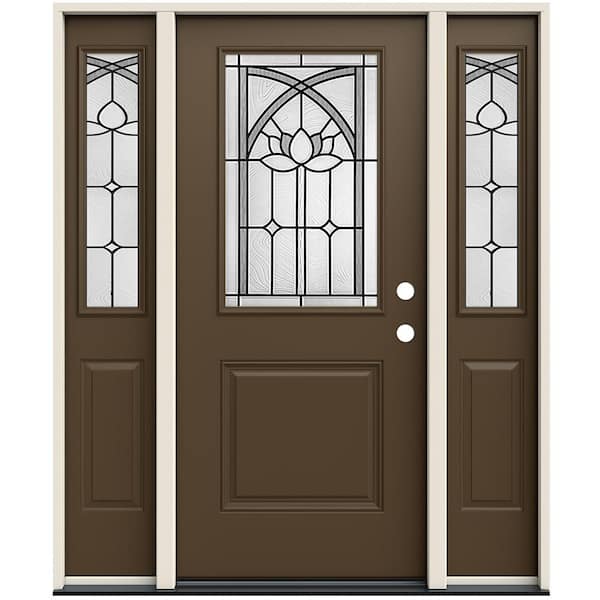 JELD-WEN 36 in. x 80 in. Left-Hand/Inswing 1/2 Lite Ardsley Decorative Glass Dark Chocolate Steel Prehung Front Door