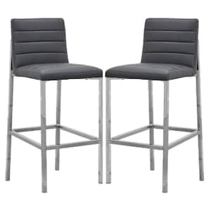 Eun 43 in. Dark Gray Faux Leather Metal Framed Channel Barstool with Chrome Base (Set of 2)