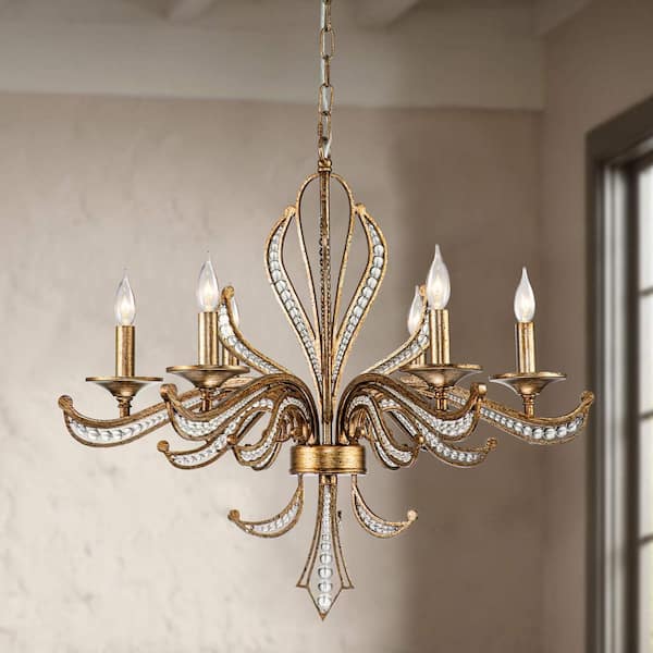 Kyle 6-Light Vintage Silver Lotus Crystal Candlestick Chandelier