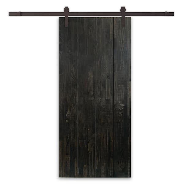 CALHOME 32 in. x 80 in. Charcoal Black Stained Solid Wood Modern Interior Sliding Barn Door with Hardware Kit