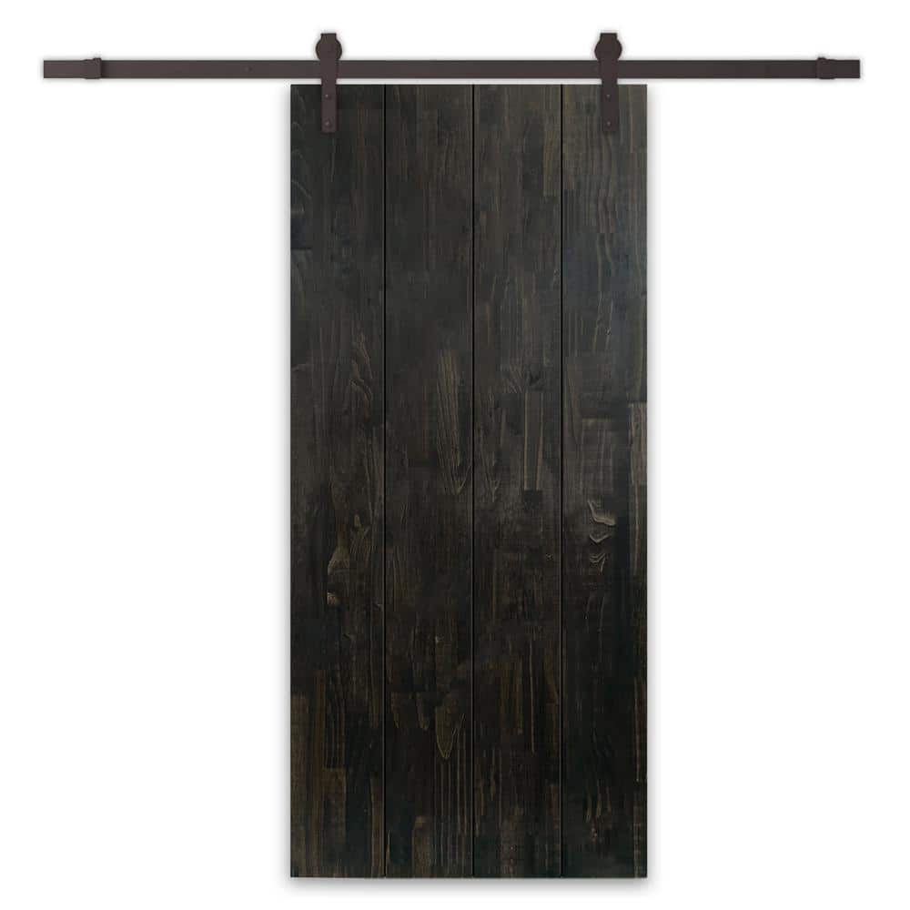 42 in. x 80 in. Charcoal Black Stained Pine Wood Modern Interior Sliding Barn Door with Hardware Kit price history on PriceWatchPro