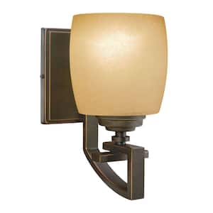 1-Light Bronze Sconce with Scavo Glass Shade