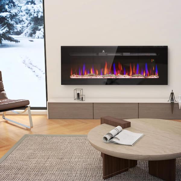 Vivid Flame 50 in. Direct Vent Electric Fireplace Insert with Remote Control in Black