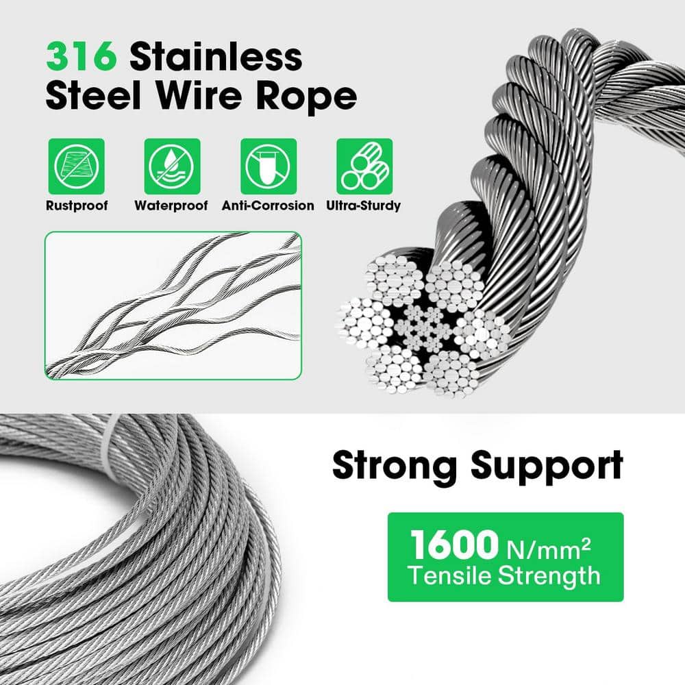 98.4 ft Stainless Steel Wire Trellis Kit with 20 Holders for Climbing Plants