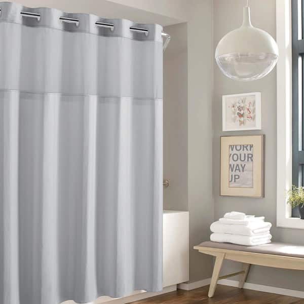 HOOKLESS Waffle Stripe 71 in. W x 74 in. L Polyester Shower Curtain in  Light Grey RBH48MY191 - The Home Depot