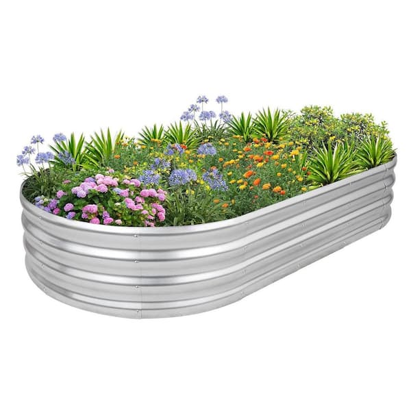 Primehome 6 x 3 x 1 ft. Galvanized Steel Raised Planter Box Garden Bed - Outdoor Oval Metal Frame for Vegetables/Flowers