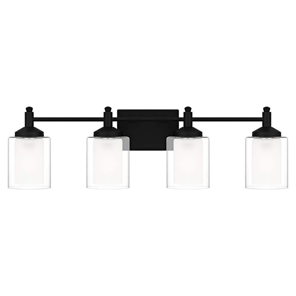 Jaylin 30.75 in. 4-Light Matte Black Vanity Light with Clear and Frosted Gl