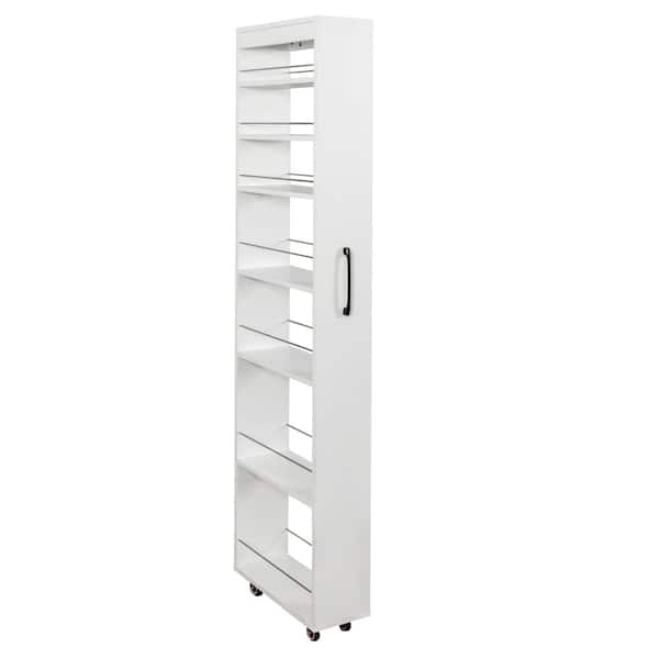 70.87 in. H White Pantry Organizer, Kitchen Rolling Cart with Handle & Wheels Single-sided Open Shelf for Kitchen