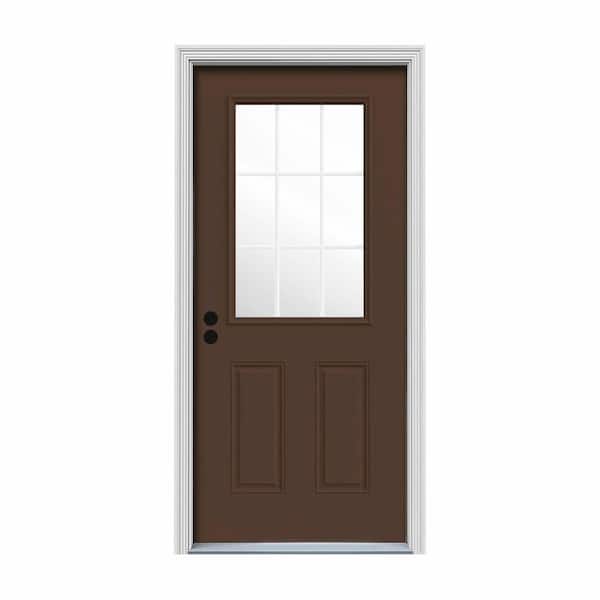 JELD-WEN 30 in. x 80 in. 3 Lite Craftsman Dark Chocolate Painted