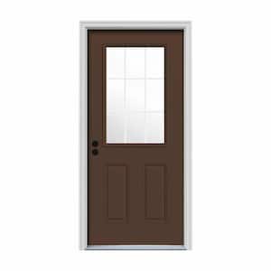30 in. x 80 in. 9 Lite Dark Chocolate Painted Steel Prehung Right-Hand Inswing Entry Door w/Brickmould