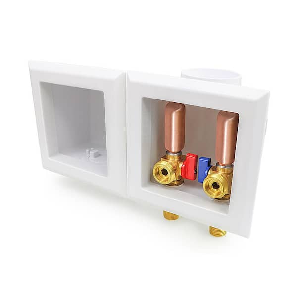 PLUMBFLEX 1/2 In Sweat/MIP Brass Valve Fittings, White ABS Plastic Washing Machine Double Interlocking Outlet Box, Hammer Arrester