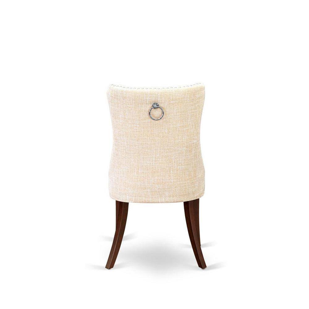Mahogany Finish 3-Piece Round Dining Table Set with Beige Linen Chairs