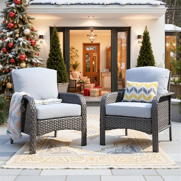 Denali Gray Modern Wicker Outdoor Lounge Chair Seating Set with Light Gray Cushions (2-Pack)