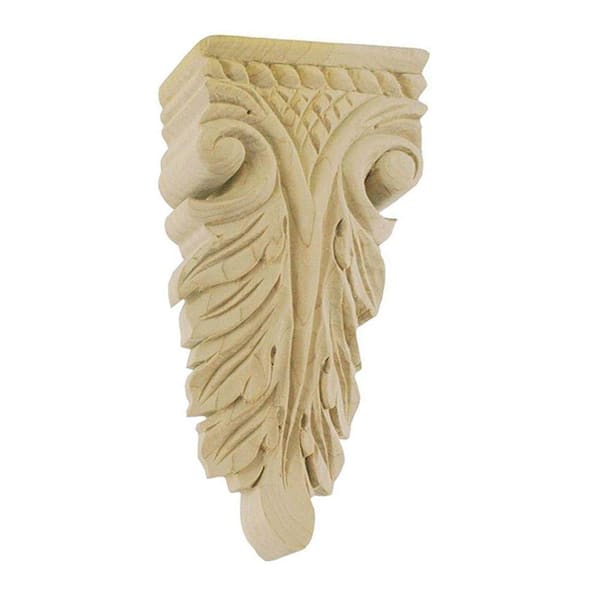 American Pro Decor 5-7/8 in. x 2-1/2 in. x 7/8 in. Unfinished Hand Carved North American Solid Hard Maple Wood Onlay Acanthus Wood Applique