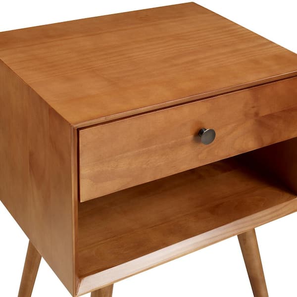 Mid-Century 1 Drawer Solid Wood Nightstand Caramel