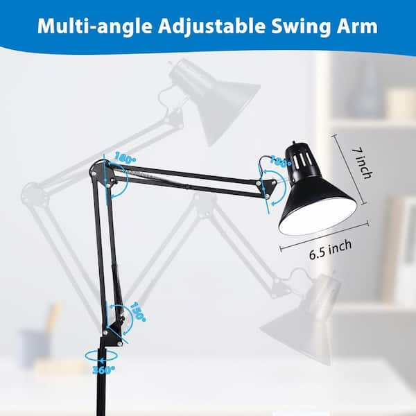 BeamBox 34.5 in. Black Clip-On Desk Lamp, Adjustable Swing Arm