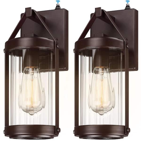 EKIEUDL Advanced 13 in. Brown Dusk to Dawn Indoor/Outdoor Hardwired Coach Sconce with No Bulbs Included (2-Pack)