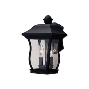 Chelsea 13 in. Black 2-Light Outdoor Line Voltage Wall Sconce with No Bulbs Included
