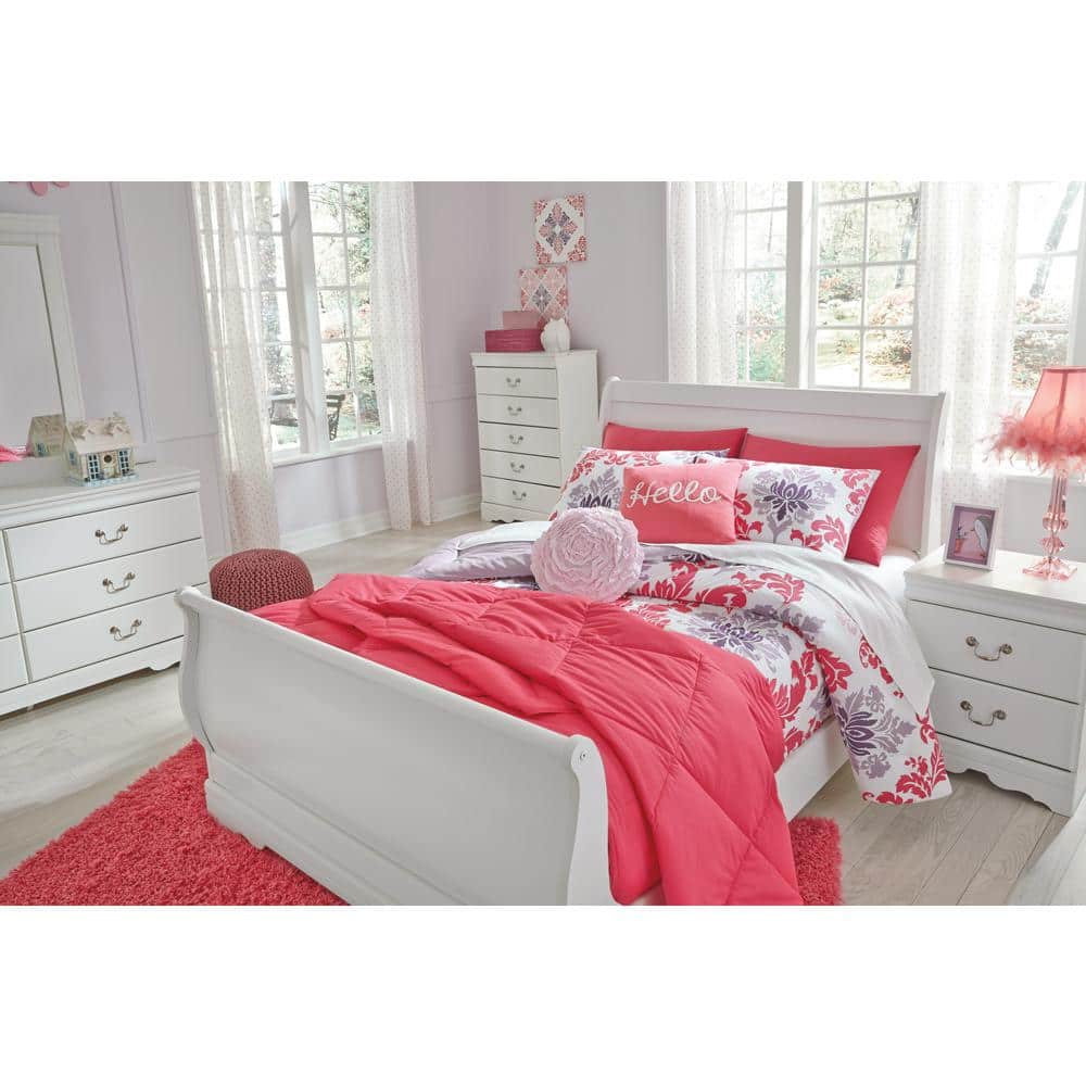 White Full Sleigh Bed with Wood Frame