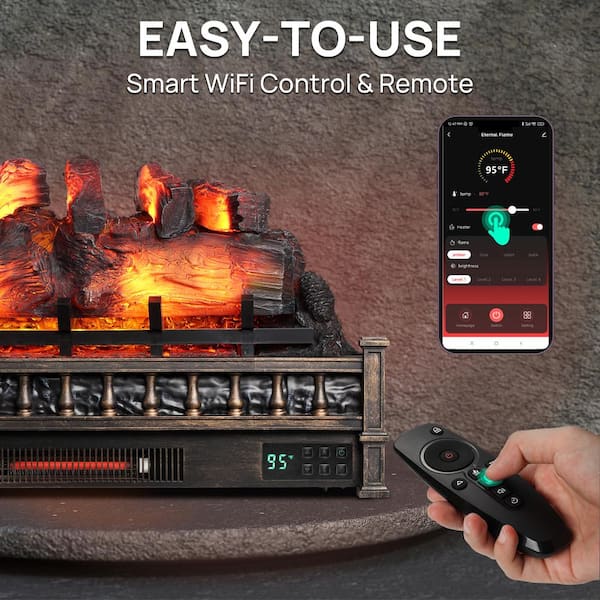 TURBRO Eternal Flame EF23-LG Electric Fireplace Insert - 23 Inch, Realistic Logs, Remote, 1400W, Black - View #14