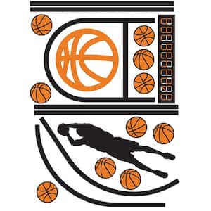 BASKETBALL COURT ORANGE/BLACK XL GIANT PEEL and STICK WALL DECALS WITH GLOW (Set of 20 decals)