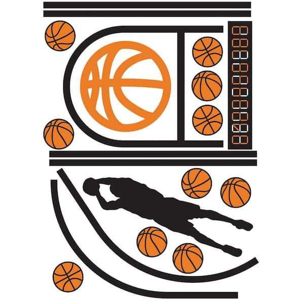 RoomMates BASKETBALL COURT ORANGE/BLACK XL GIANT PEEL and STICK WALL DECALS WITH GLOW (Set of 20 decals)