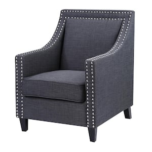Zion Charcoal Linen Arm Chair with Nail Heads Trim