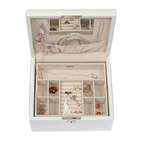 Co Edith Locking Fashion Jewelry Box, Faux Leather Jewelry Box