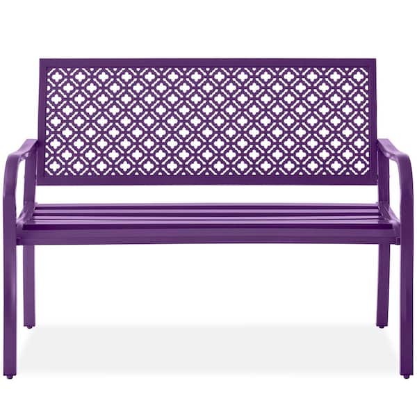 Best Choice Products 2-Person Dark Purple Metal Outdoor Geometric Garden Bench