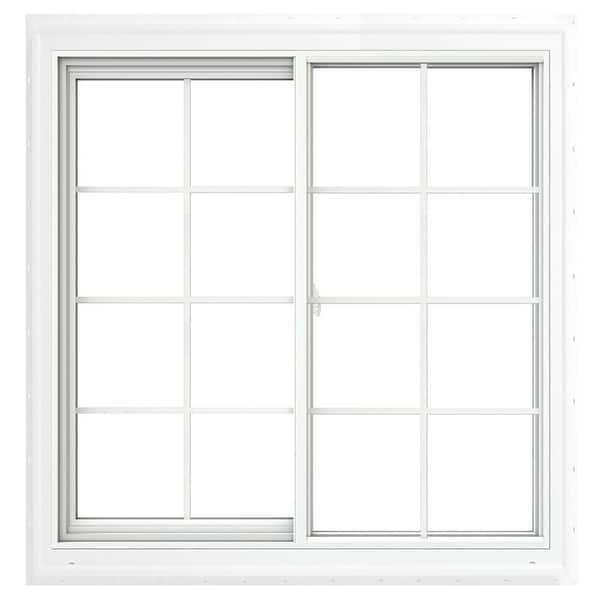 V-2500 Series 47.5 in. W x 47.5 in. H Left-Handed White Vinyl Low-E Sliding Window w/Brickmould Nail Fin Frame and Grids