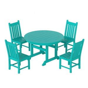 Hayes 5-Piece Round HDPE Plastic Outdoor Dining Set with Side Chairs in Turquoise