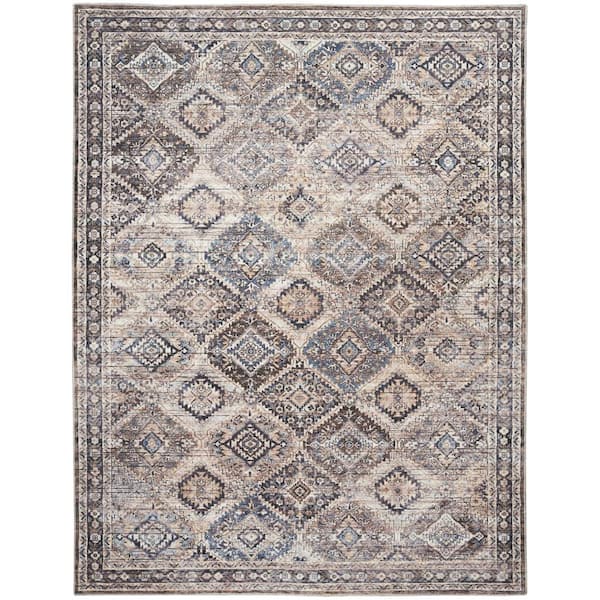 57 GRAND BY NICOLE CURTIS 57 Grand Machine Washable Ivory/Latte 9 ft. x 12 ft. Bordered Transitional Area Rug