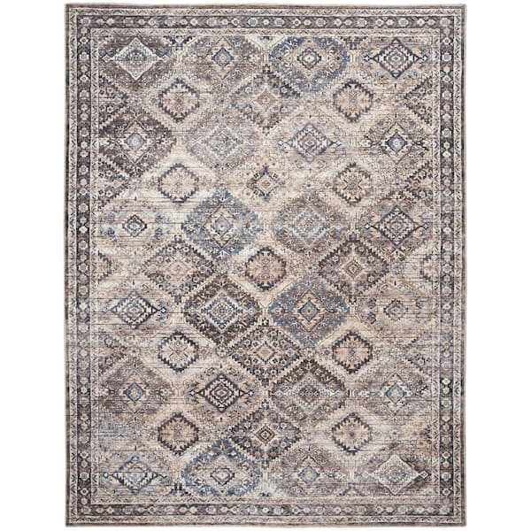 57 Grand Machine Washable Ivory/Latte 9 ft. x 12 ft. Bordered Transitional Area Rug