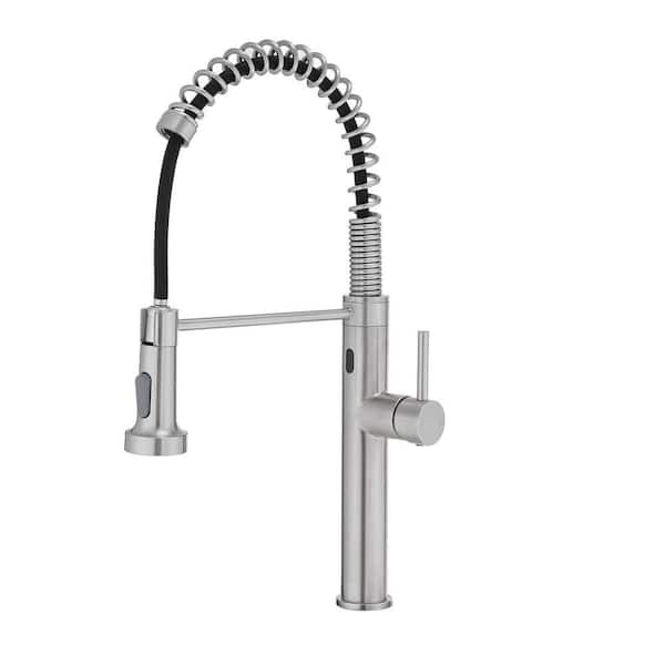 Single Handle 20.08 in. Pull Down Sprayer Touchless Kitchen Faucet with 360° Swivel Spout in Brushed Nickel