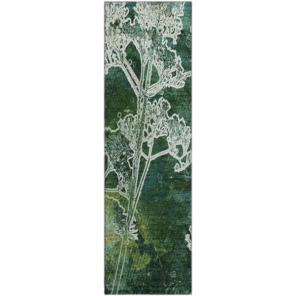 Mayfield Premium Machine Washable Abstract AMF2239 Teal 2 ft. x 7 ft. Runner Rug