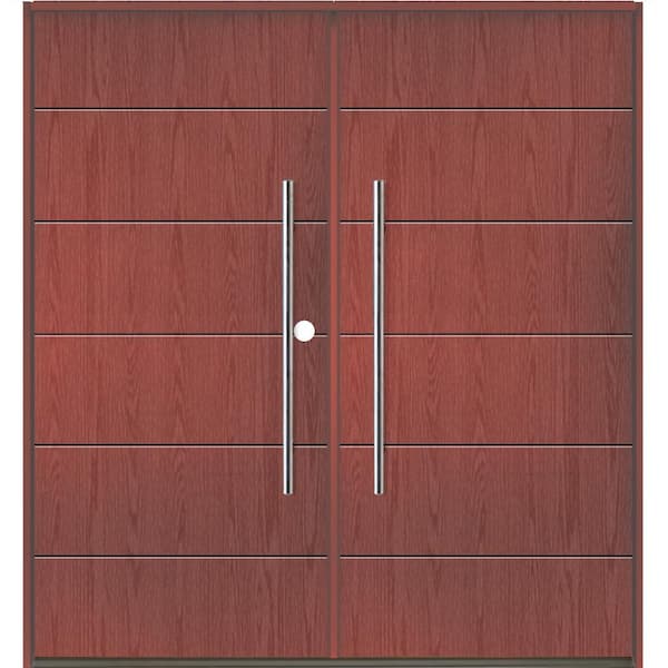 Krosswood Doors TETON Modern Faux Pivot 72 in. x 80 in. Left-Active/Inswing Redwood Stain Double Fiberglass Prehung Front Door