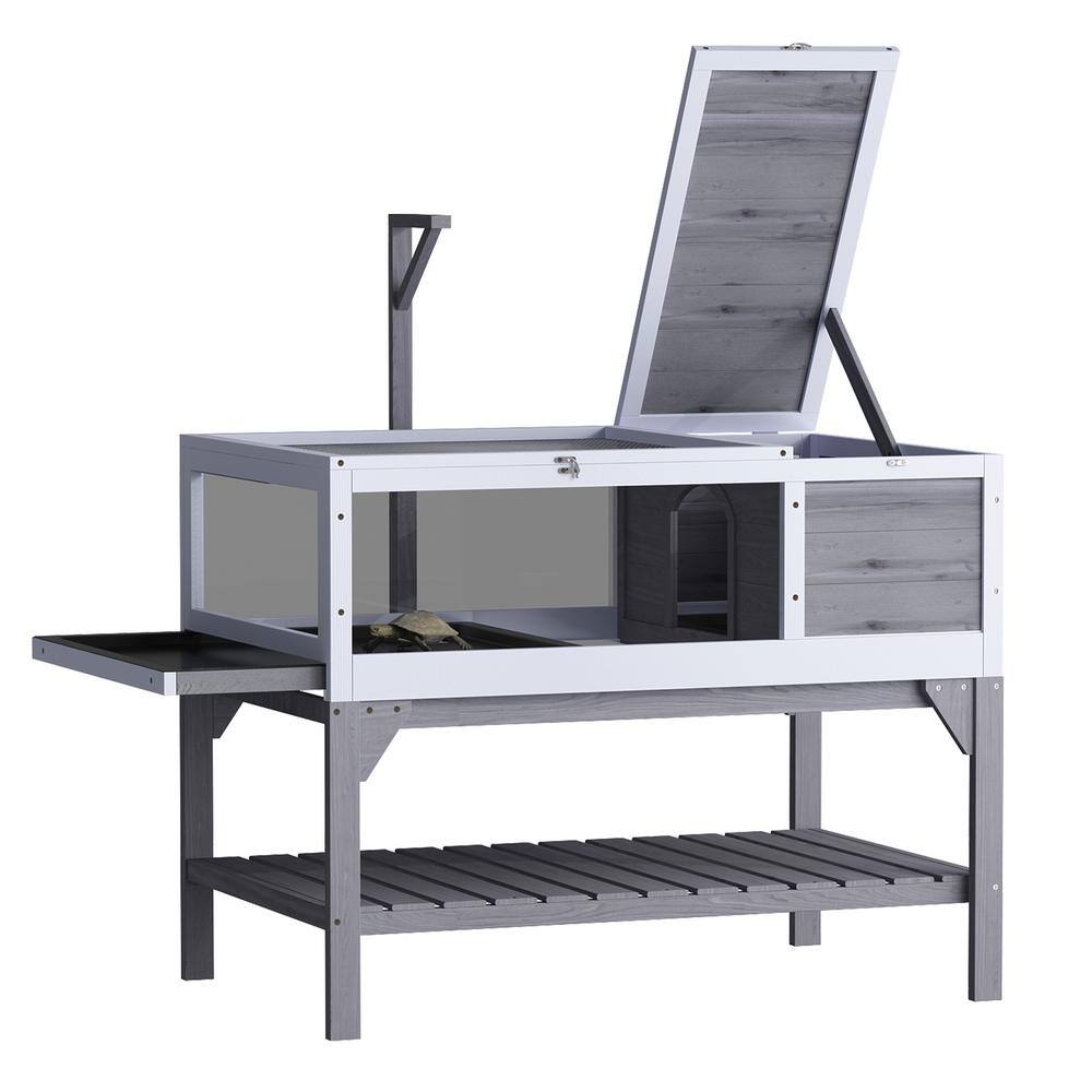 FUFU&GAGA Wooden Tortoise House with Storage Shelf, Indoor/Outdoor