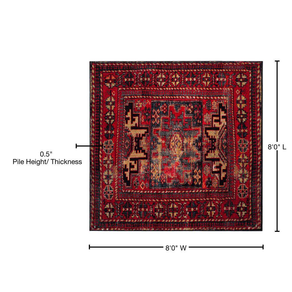 Vintage Red and Multi Synthetic Square Area Rug, 8'x8'