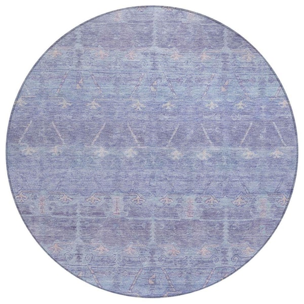 Chantille Machine Washable Indoor/Outdoor Abstract ACN2725 Lavender 8 ft. x 8 ft. Round Rug